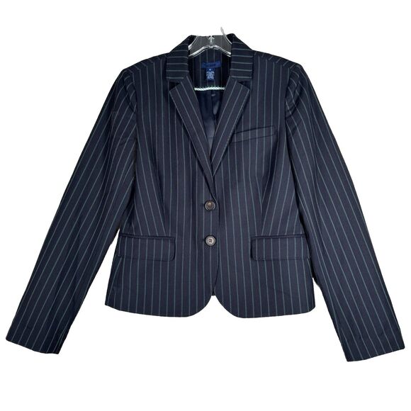 J Crew Blazer Women 6 Navy Blue Striped Jacket Preppy Academia Corpcore Polished - Picture 1 of 7